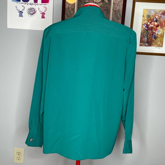 VNTG  Selleca (80s) Emerald Green Blouse - Picture 4 of 6